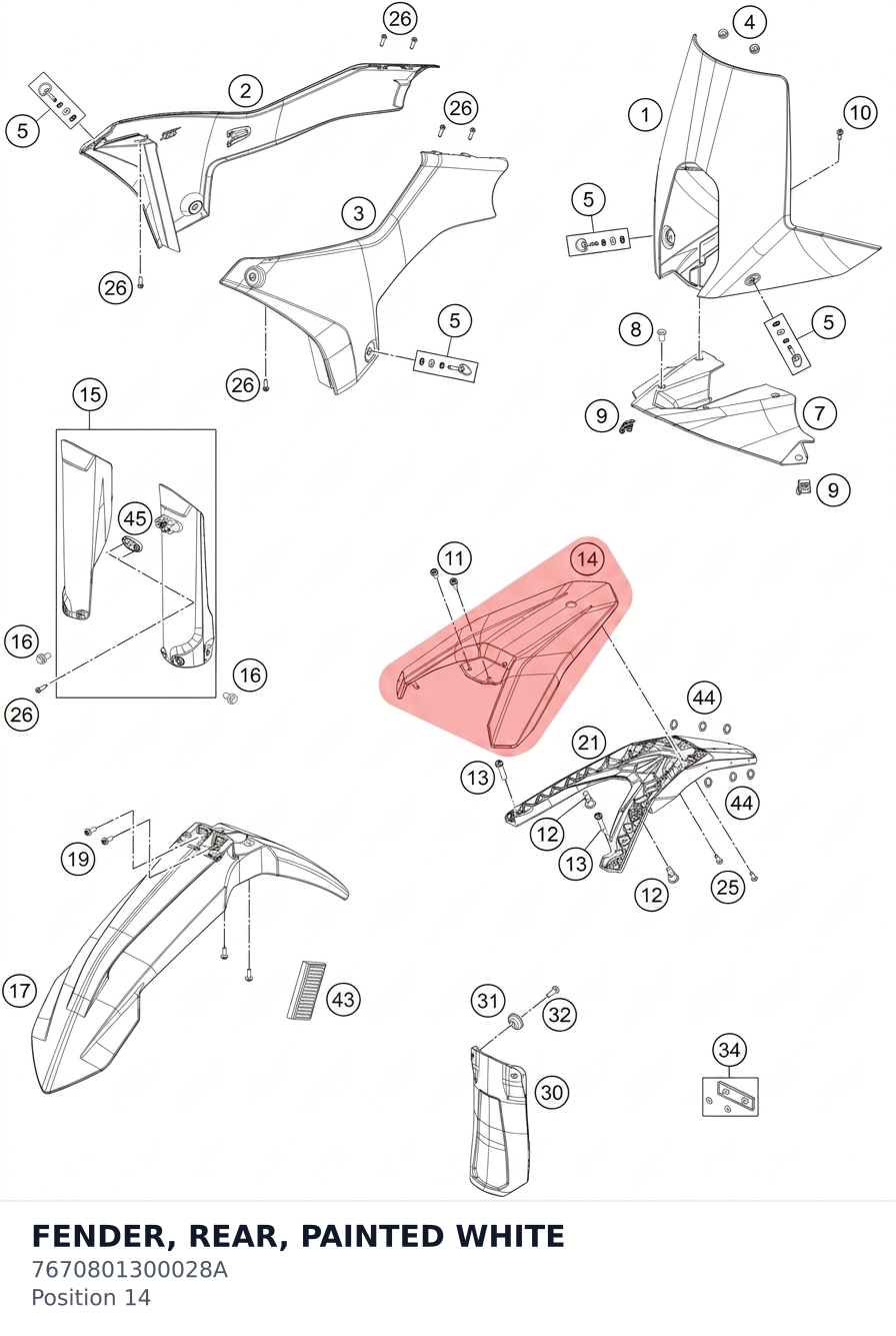 Diagram preview: FENDER, REAR, PAINTED WHITE (7670801300028A)