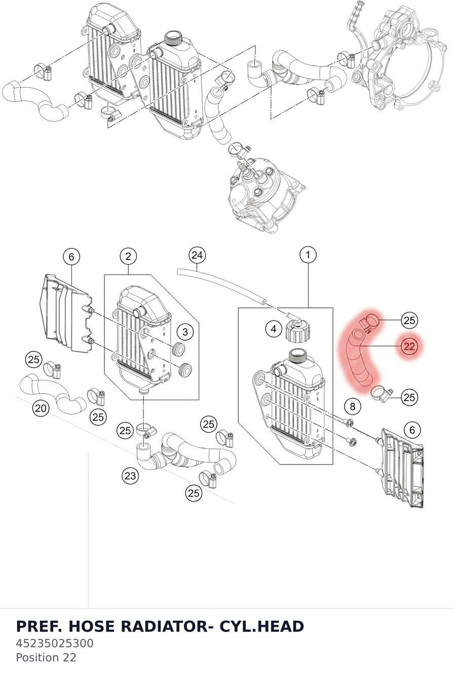 Diagram preview: PREF. HOSE  RADIATOR- CYL.HEAD (45235025300)