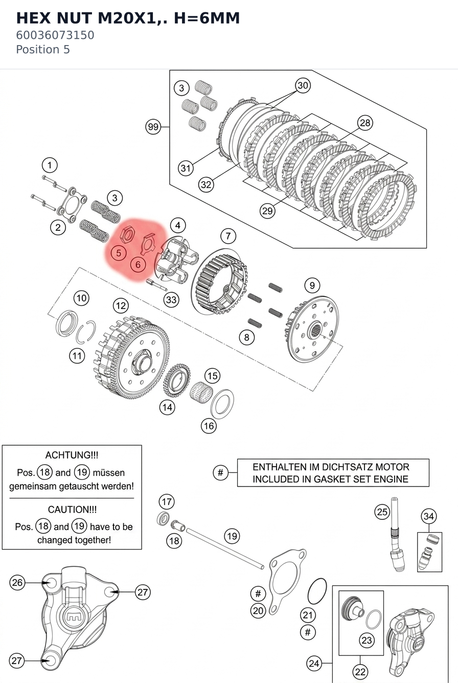 Diagram preview: HEX NUT M20X1,. H=6MM (60036073150)
