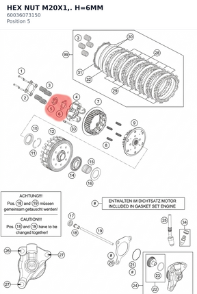 Diagram preview: HEX NUT M20X1,. H=6MM (60036073150)