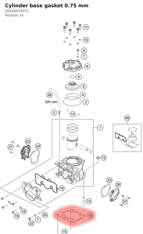 Diagram preview: Cylinder base gasket 0.75 mm (50430035075)