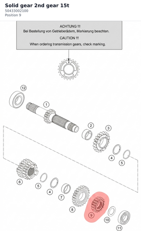 Diagram preview: Solid gear 2nd gear 15t (50433002100)
