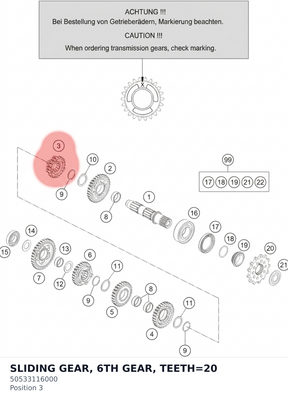 Diagram preview: SLIDING GEAR, 6TH GEAR, TEETH=20 (50533116000)