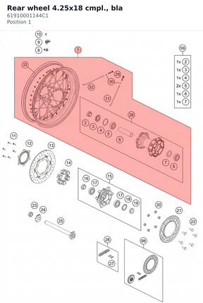Diagram preview: Rear wheel 4.25x18  cmpl., bla (61910001144C1)