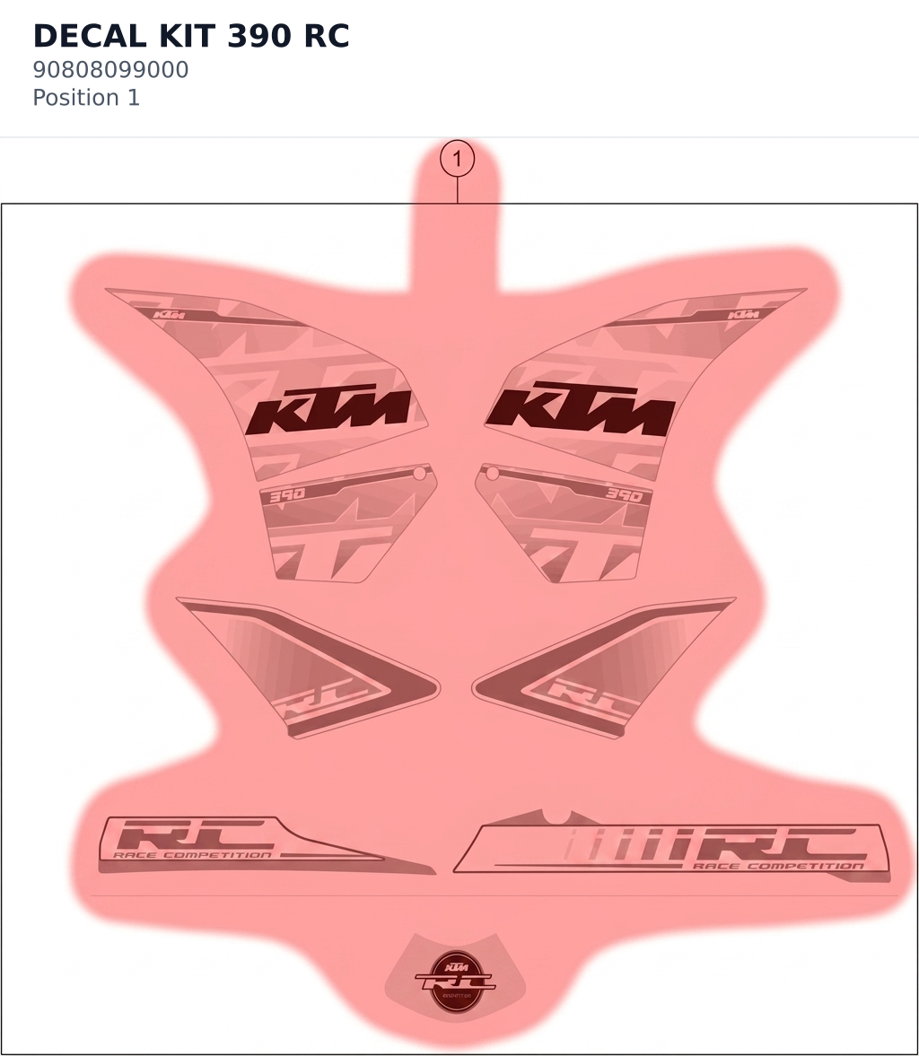 Diagram preview: DECAL KIT 390 RC (90808099000)