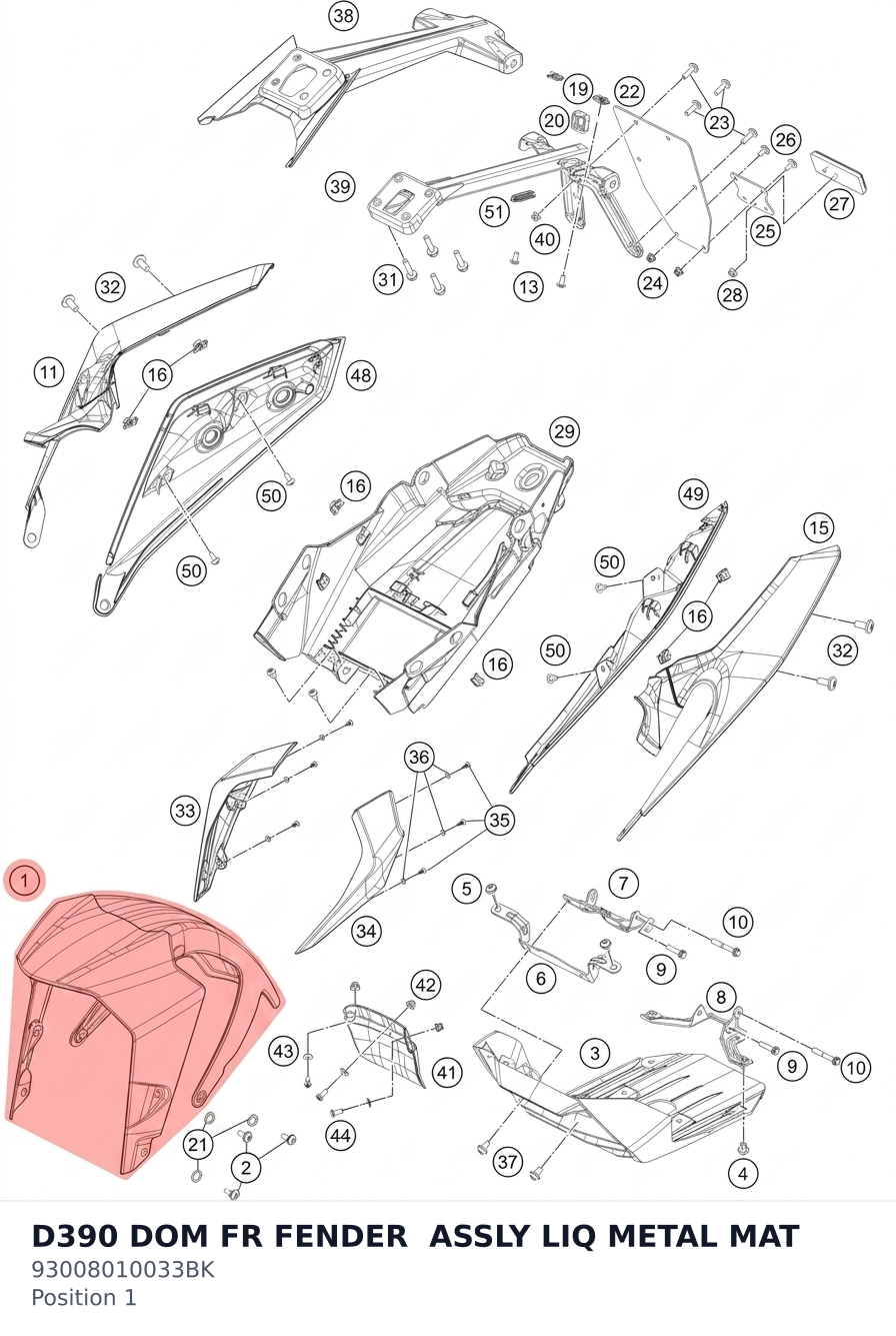 Diagram preview: D390 DOM FR FENDER  ASSLY LIQ METAL MAT (93008010033BK)