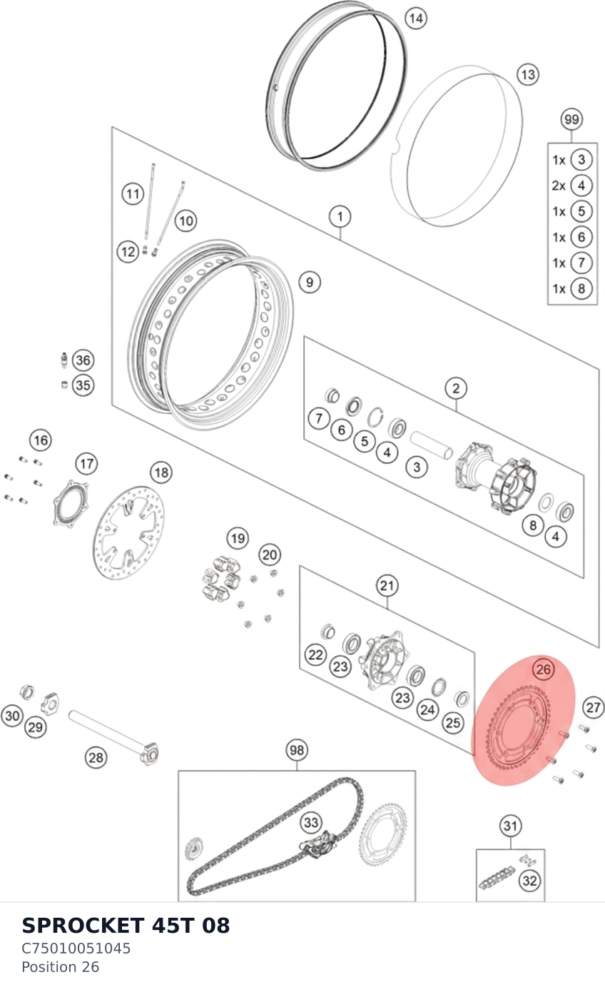 Diagram preview: SPROCKET 45T                08 (C75010051045)