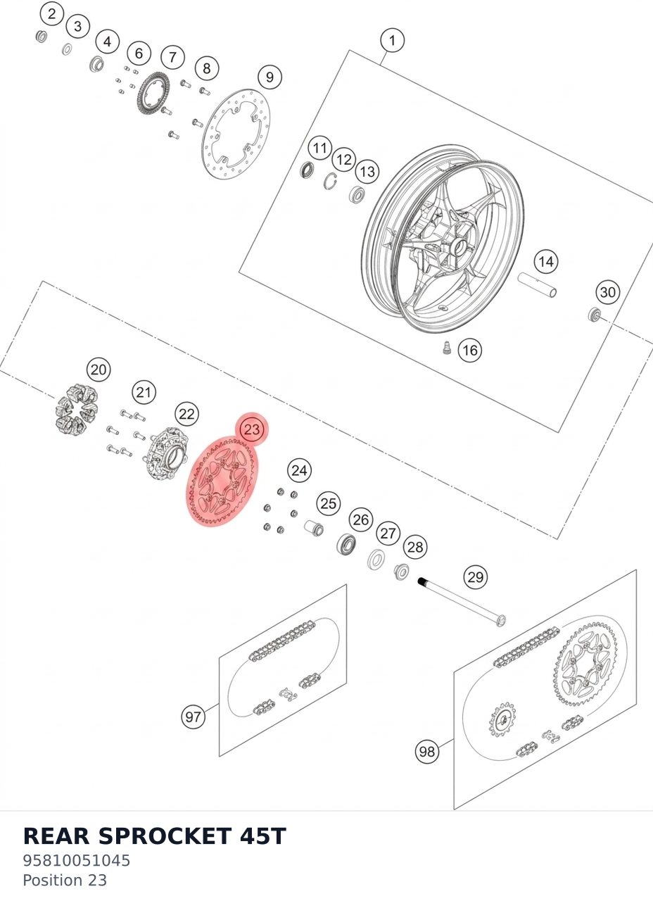 Diagram preview: REAR SPROCKET 45T (95810051045)
