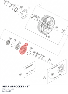 Diagram preview: REAR SPROCKET 45T (95810051045)