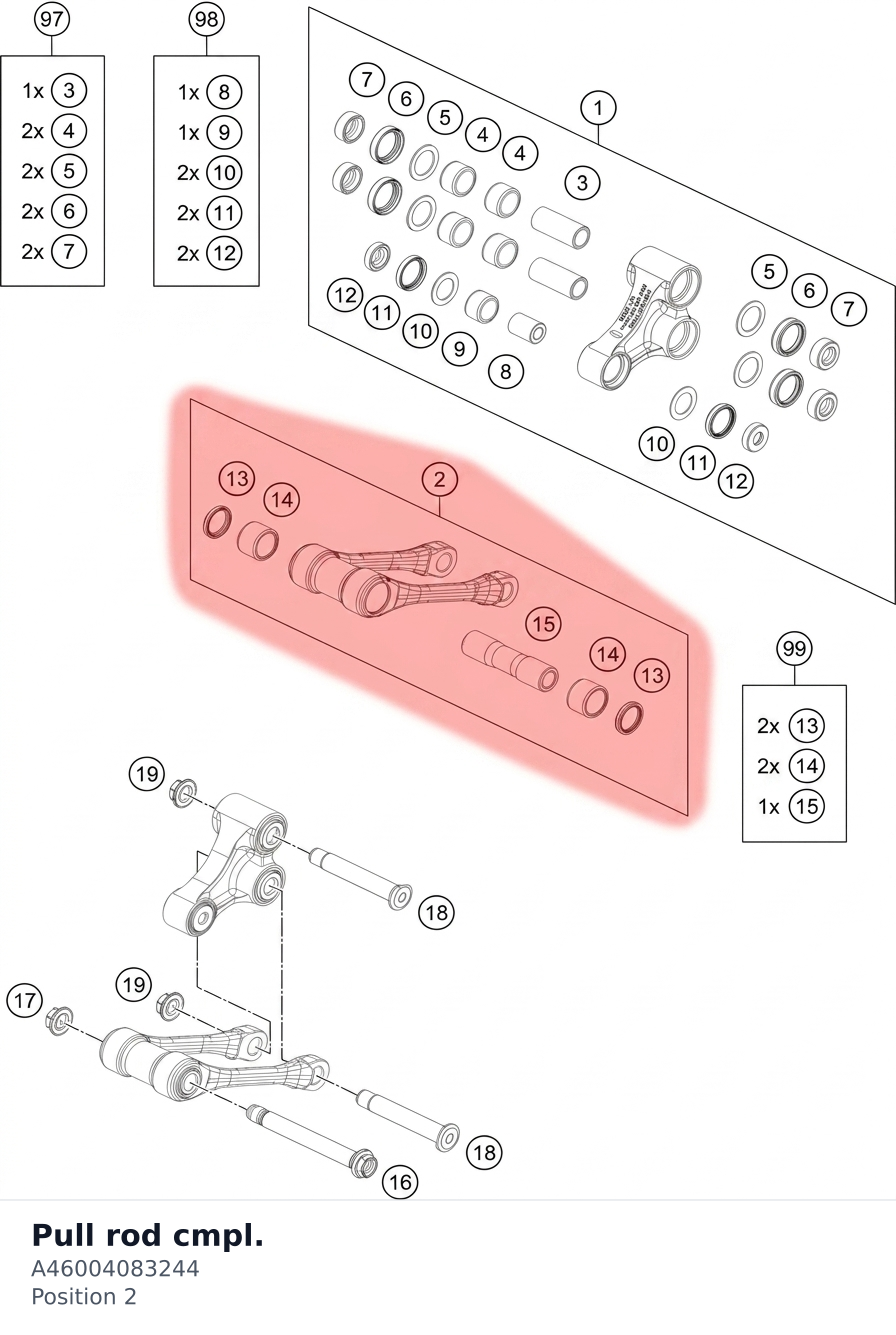Diagram preview: Pull rod cmpl. (A46004083244)