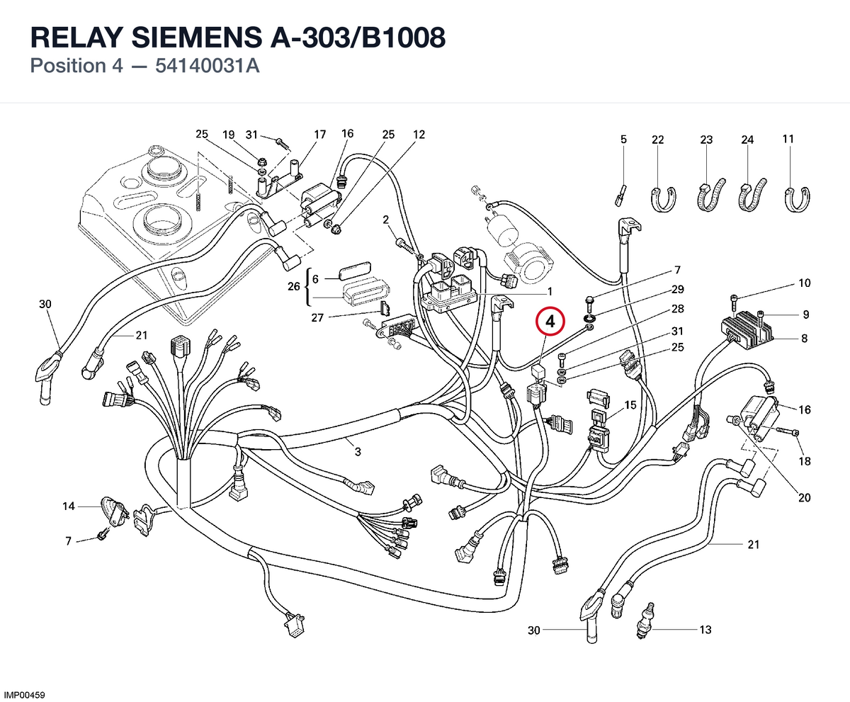 RELAY SIEMENS A-303/B1008 54140031A diagram position