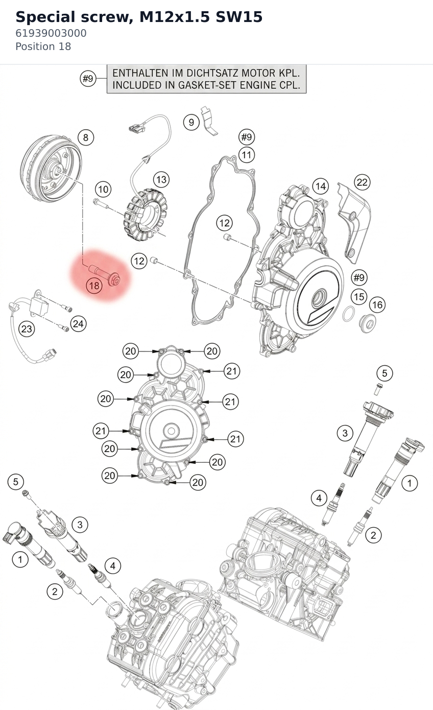Diagram preview: Special screw, M12x1.5 SW15 (61939003000)