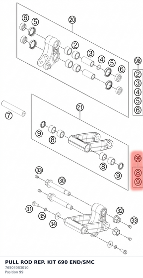 Diagram preview: PULL ROD REP. KIT 690 END/SMC (76504083010)