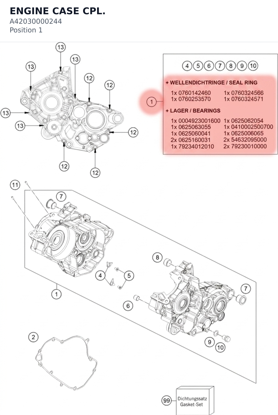 Diagram preview: ENGINE CASE CPL. (A42030000244)