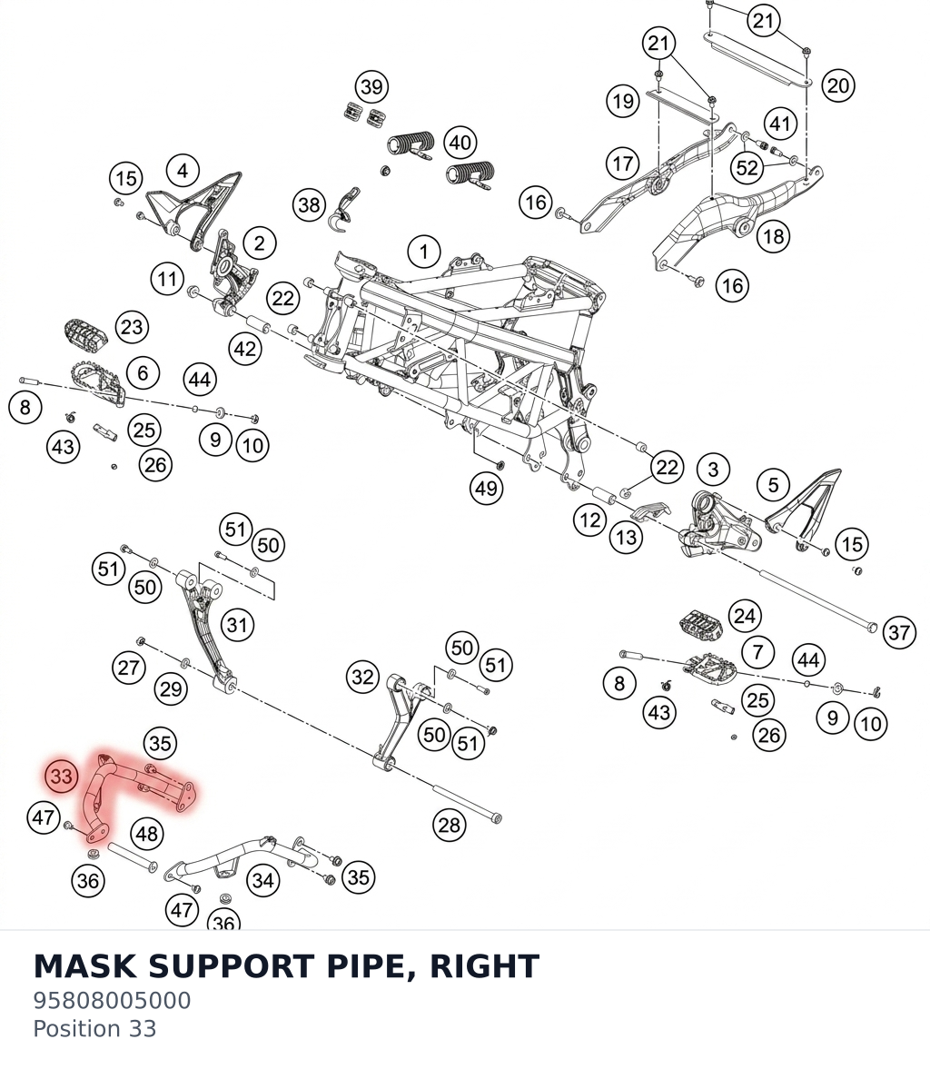 Diagram preview: MASK SUPPORT PIPE, RIGHT (95808005000)