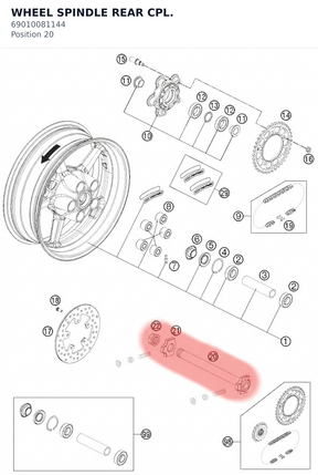 Diagram preview: WHEEL SPINDLE REAR CPL. (69010081144)