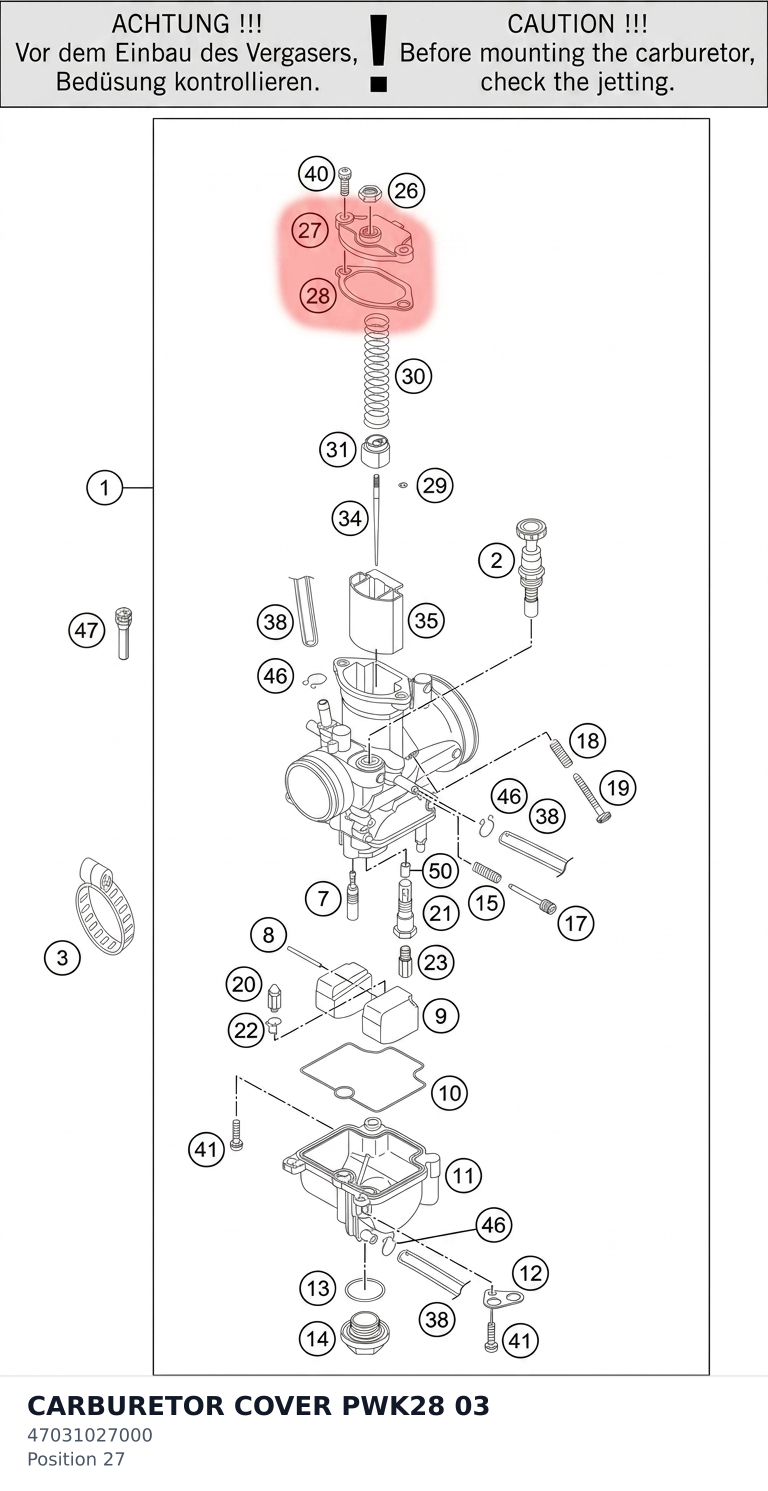 Diagram preview: CARBURETOR COVER PWK28 03 (47031027000)
