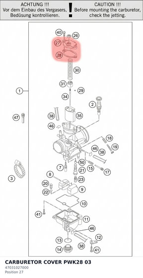 Diagram preview: CARBURETOR COVER PWK28 03 (47031027000)