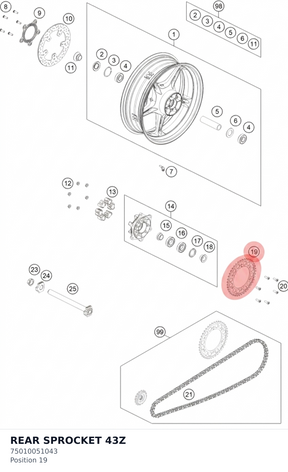 Diagram preview: REAR SPROCKET 43Z (75010051043)