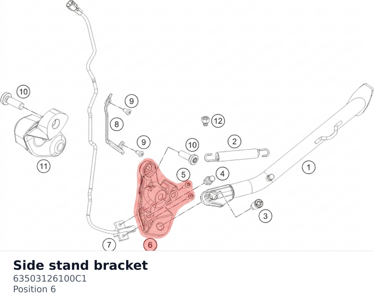 Diagram preview: Side stand bracket (63503126100C1)