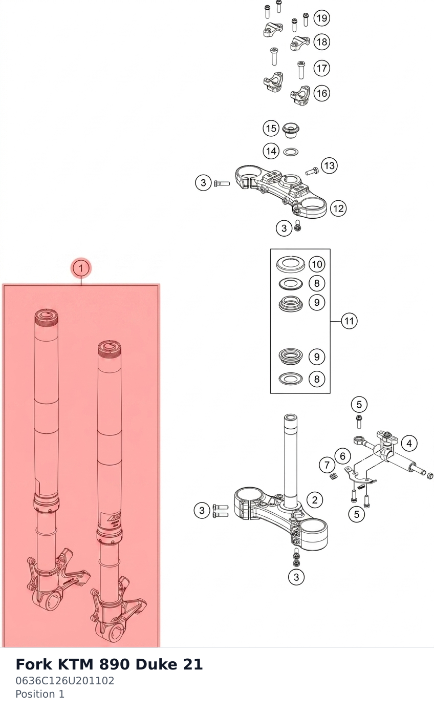 Diagram preview: Fork KTM 890 Duke 21 (0636C126U201102)