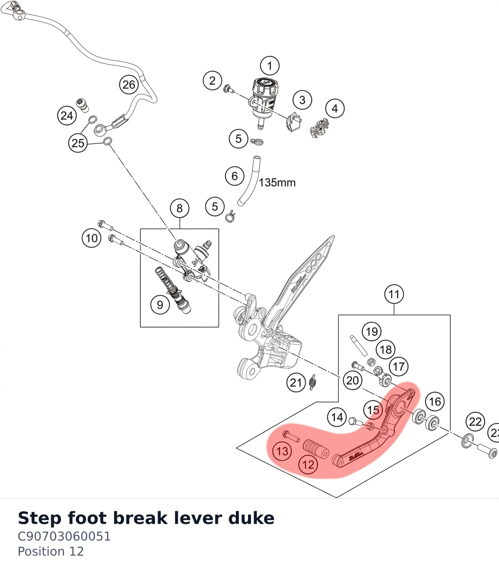 Diagram preview: Step foot break lever duke (C90703060051)