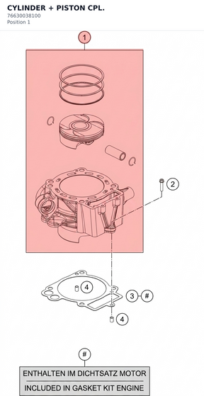 Diagram preview: CYLINDER + PISTON CPL. (76630038100)
