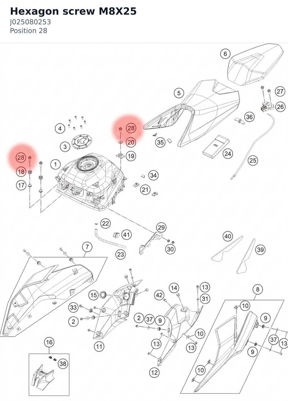 Diagram preview: Hexagon screw M8X25 (J025080253)