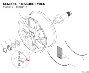 SENSOR, PRESSURE TYRES 55223811A diagram position