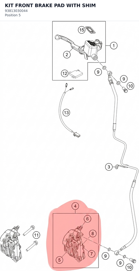 Diagram preview: KIT FRONT BRAKE PAD WITH SHIM (93813030044)