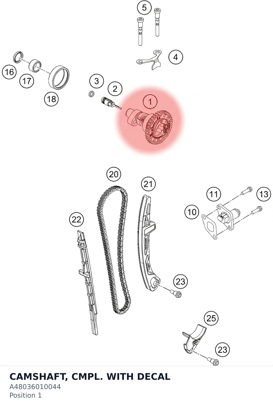 Diagram preview: CAMSHAFT, CMPL. WITH DECAL (A48036010044)