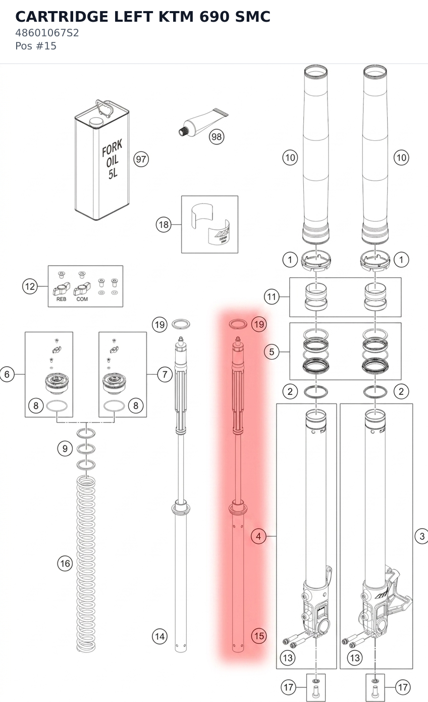 Diagram preview: CARTRIDGE LEFT KTM 690 SMC (48601067S2)