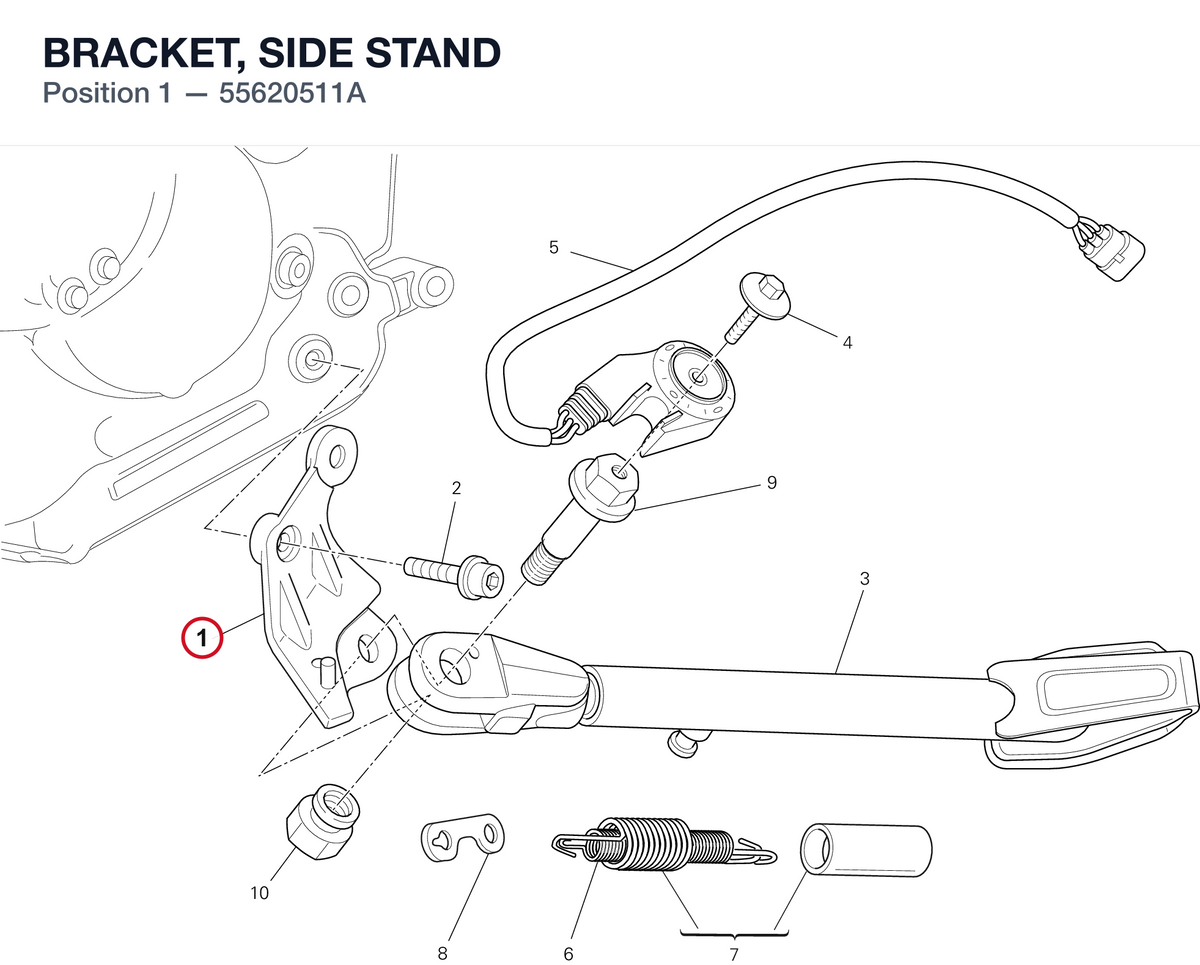 BRACKET, SIDE STAND 55620511A diagram position