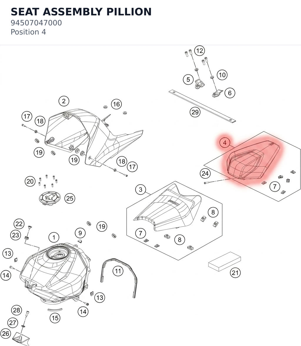 Diagram preview: SEAT ASSEMBLY PILLION (94507047000)