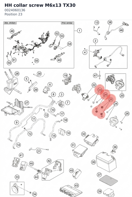 Diagram preview: HH collar screw M6x13 TX30 (0024060136)