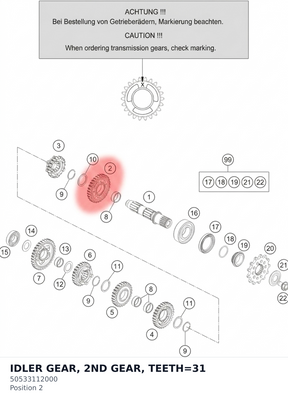 Diagram preview: IDLER GEAR, 2ND GEAR, TEETH=31 (50533112000)