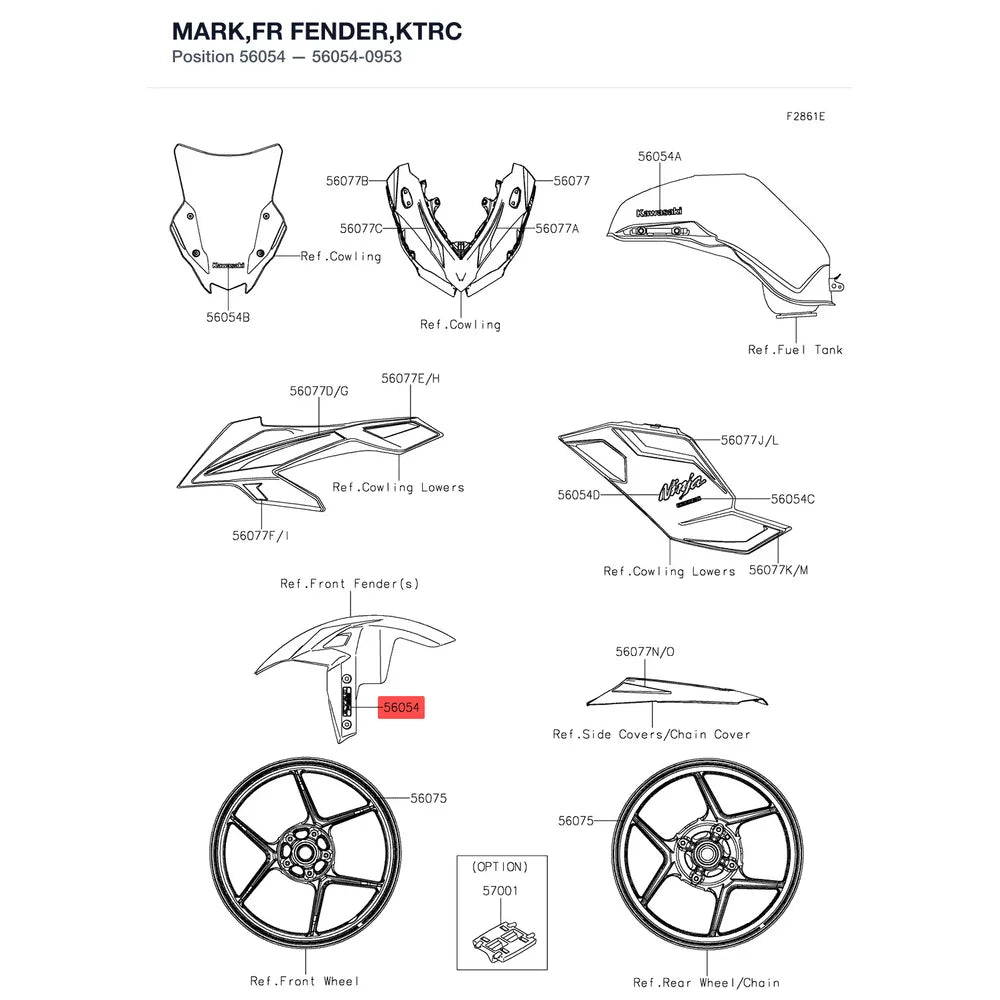 Kawasaki OEM – MARK,FR FENDER,KTRC product image