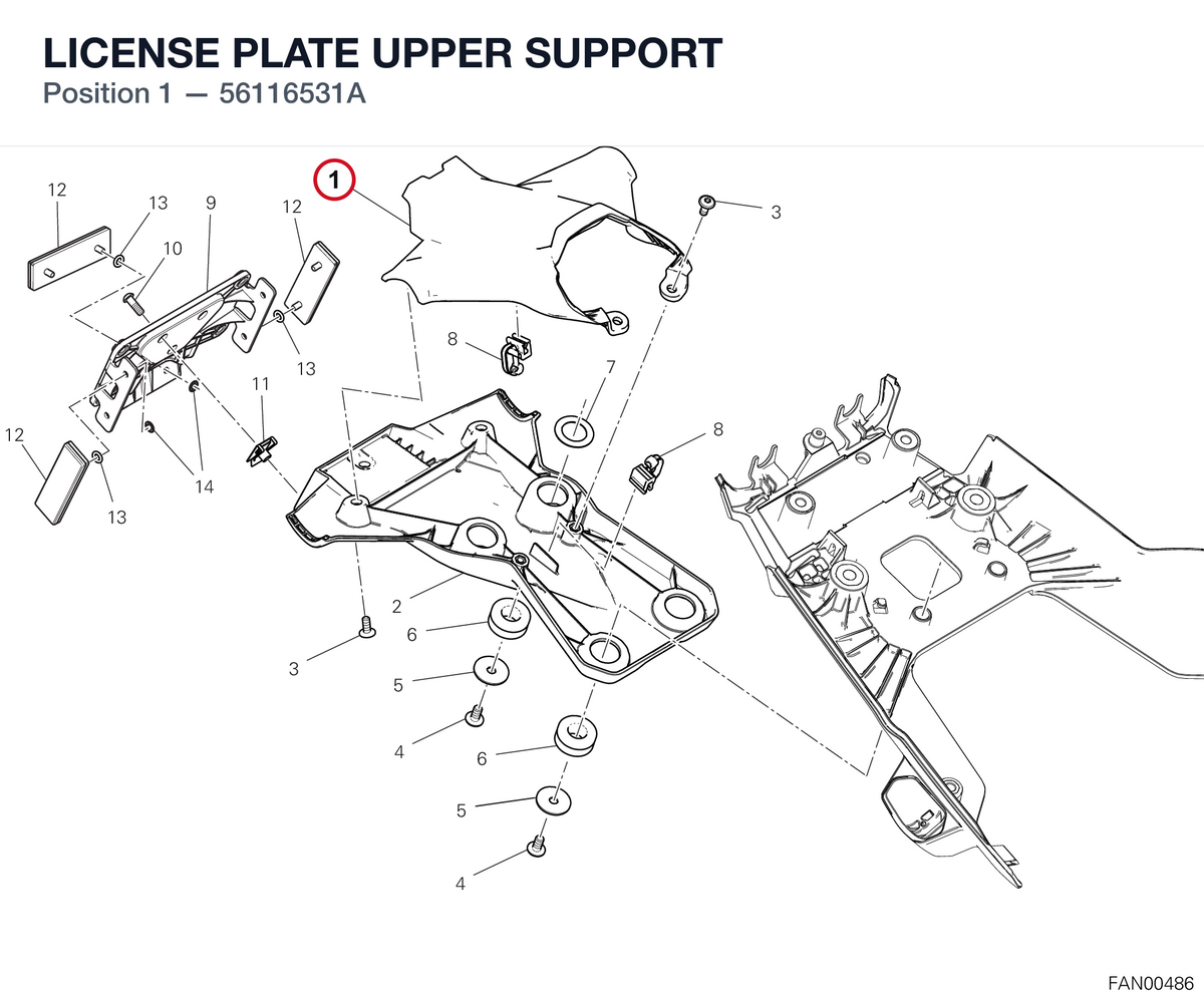 LICENSE PLATE UPPER SUPPORT 56116531A diagram position
