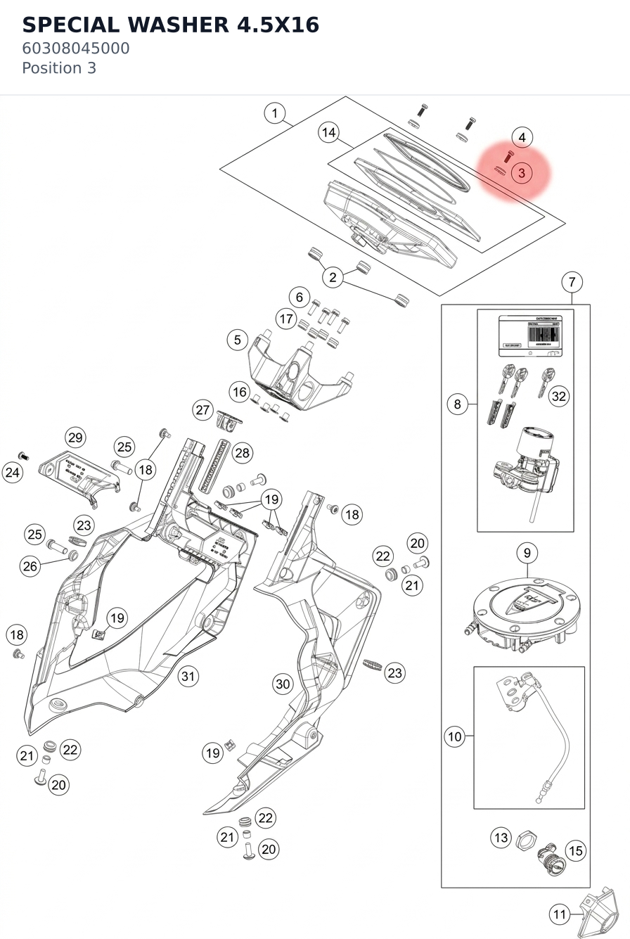 Diagram preview: SPECIAL WASHER 4.5X16 (60308045000)