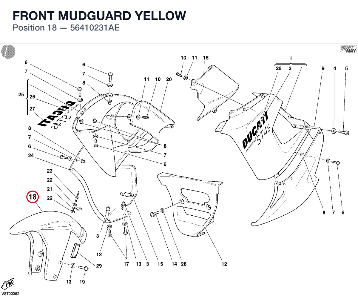 FRONT MUDGUARD YELLOW 56410231AE diagram position