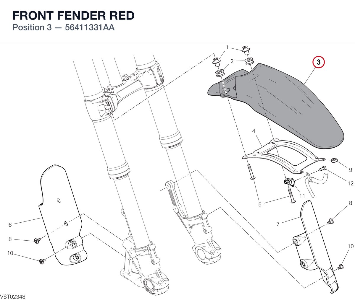 FRONT FENDER RED 56411331AA diagram position