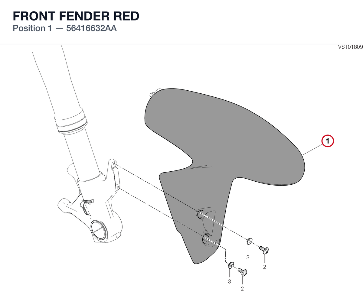 FRONT FENDER RED 56416632AA diagram position
