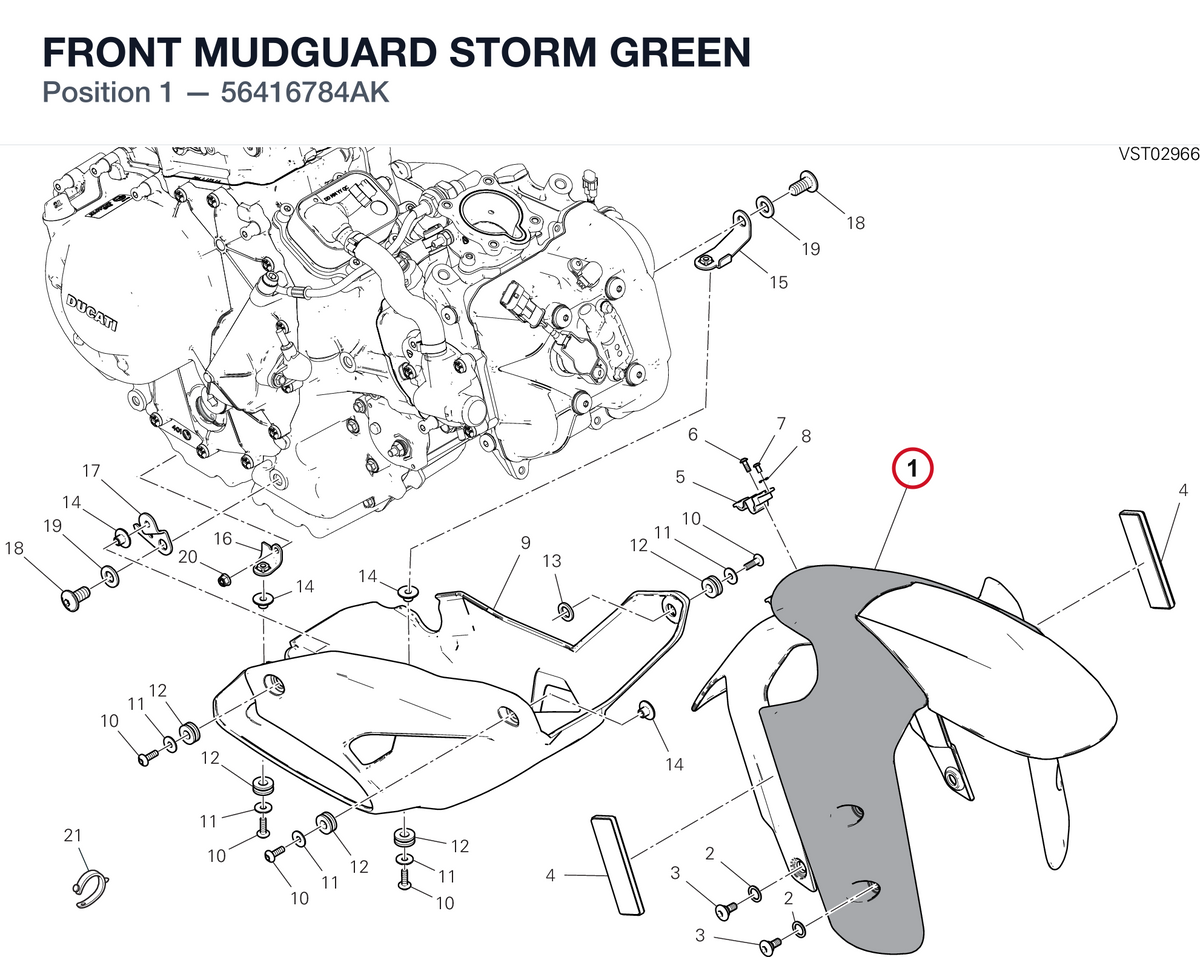FRONT MUDGUARD STORM GREEN 56416784AK diagram position