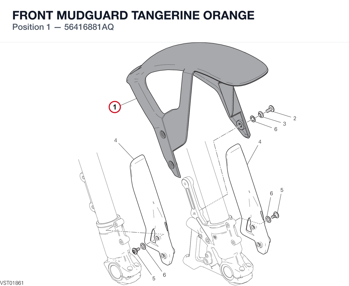 FRONT MUDGUARD TANGERINE ORANGE 56416881AQ diagram position