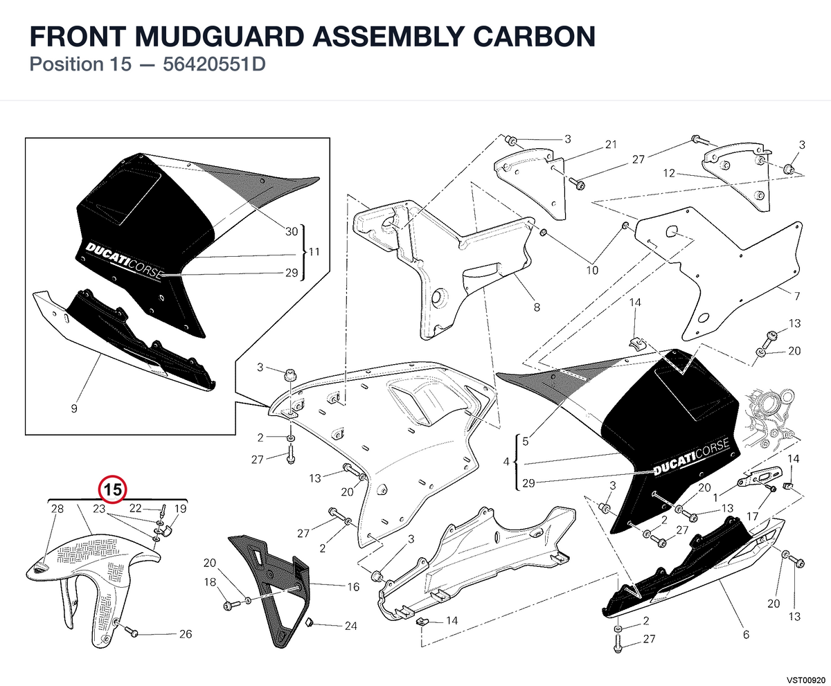 FRONT MUDGUARD ASSEMBLY CARBON 56420551D diagram position