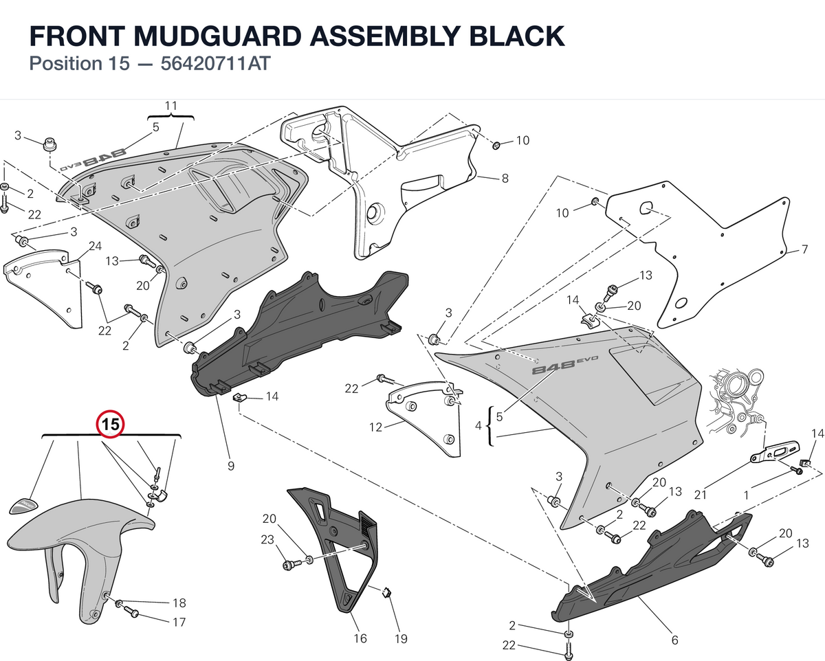 FRONT MUDGUARD ASSEMBLY BLACK 56420711AT diagram position