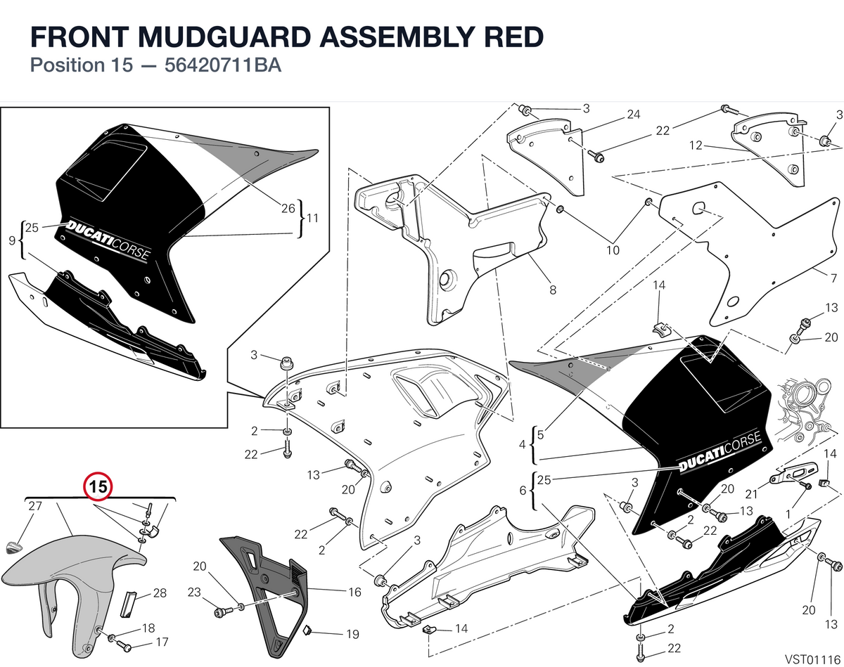 FRONT MUDGUARD ASSEMBLY RED 56420711BA diagram position