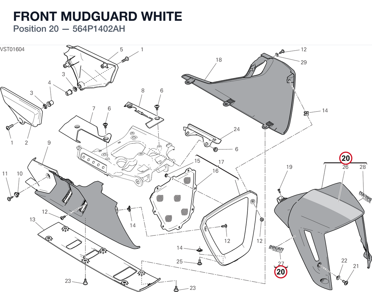 FRONT MUDGUARD WHITE 564P1402AH diagram position