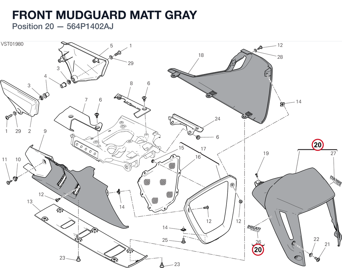 FRONT MUDGUARD MATT GRAY 564P1402AJ diagram position