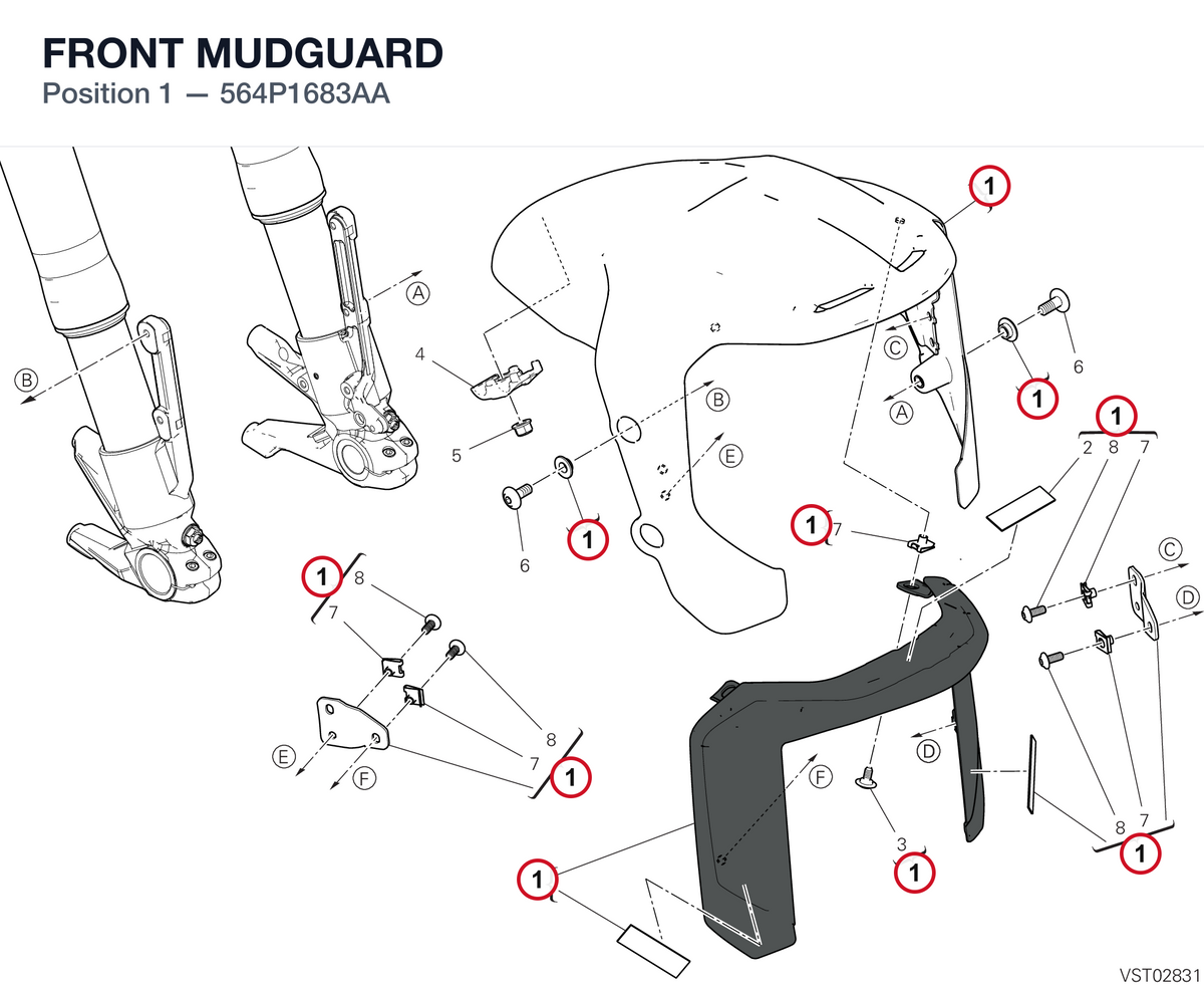 FRONT MUDGUARD 564P1683AA diagram position